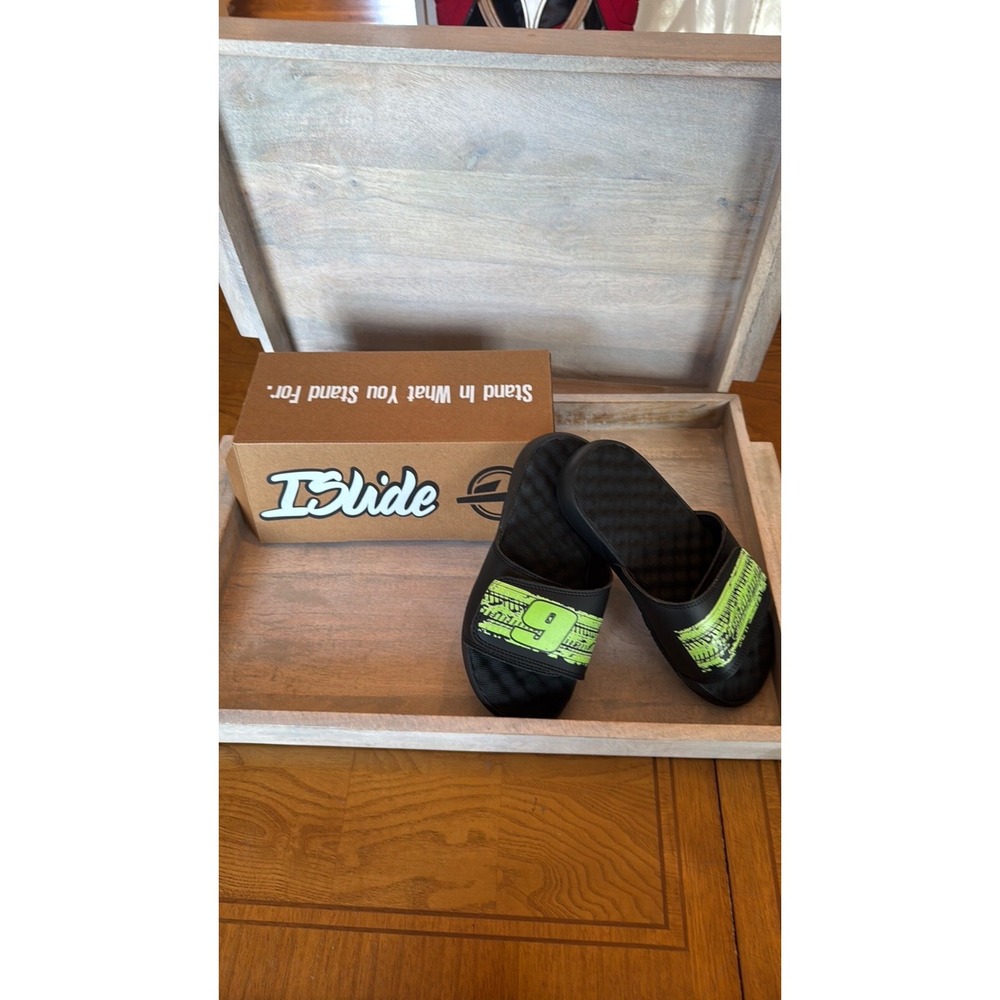 ISlide Chase Elliott 9 NASCAR Sport Slides Black Neon Green Mens Size 4